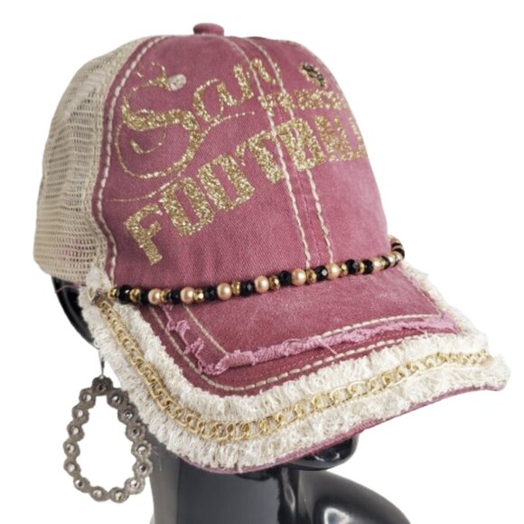 San Francisco Football Fitted Adj. Cap with Shiny Glitter, Beads & Swarovski Cry - Picture 2 of 6